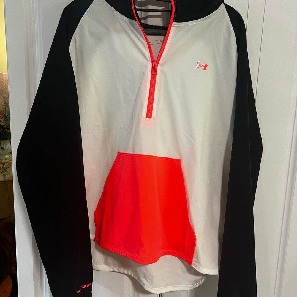 Under Armour Black and White Hoodie with Neon Red Details